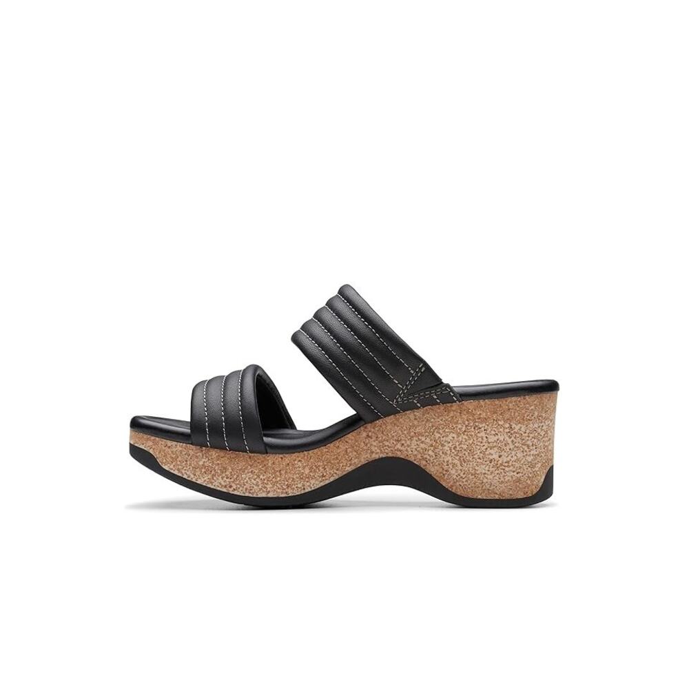 NWT Clarks Collection Women's Chelseah Path Wedge Sandal, Black Leather, 11 W US